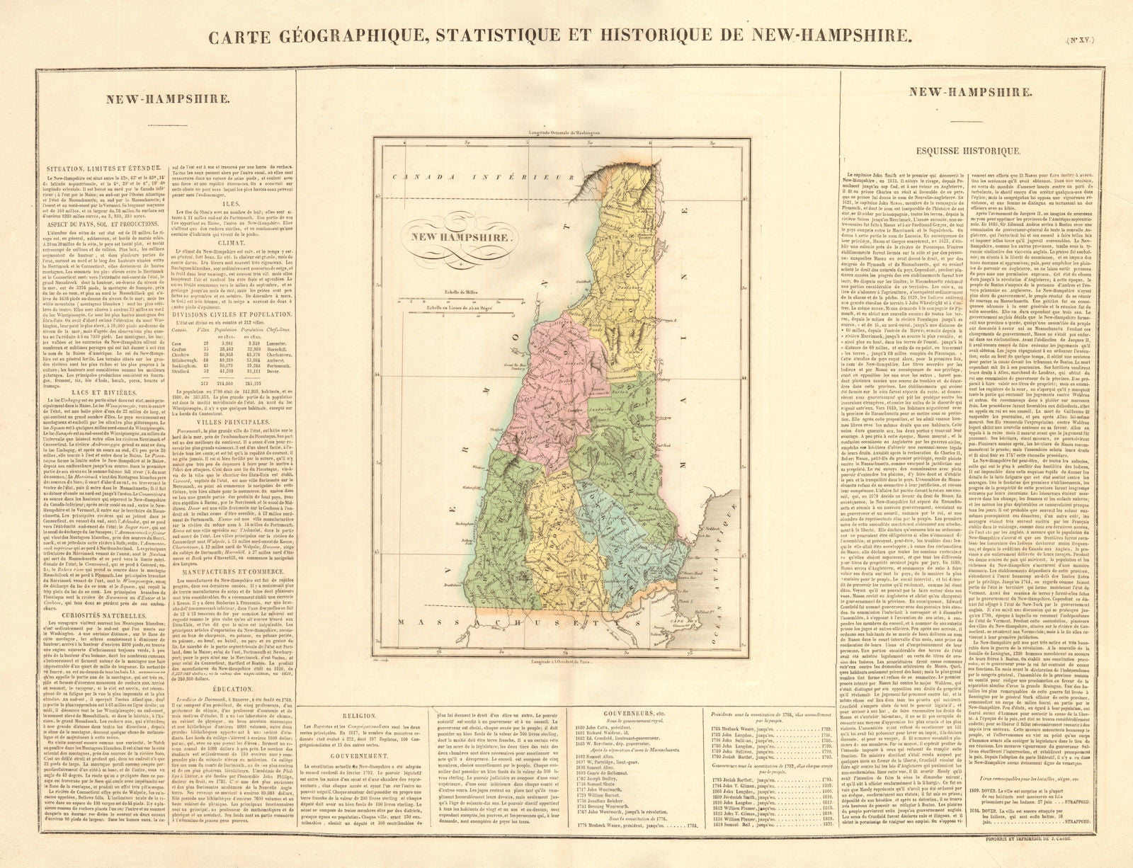 New Hampshire antique state map. Counties. BUCHON 1825 old chart